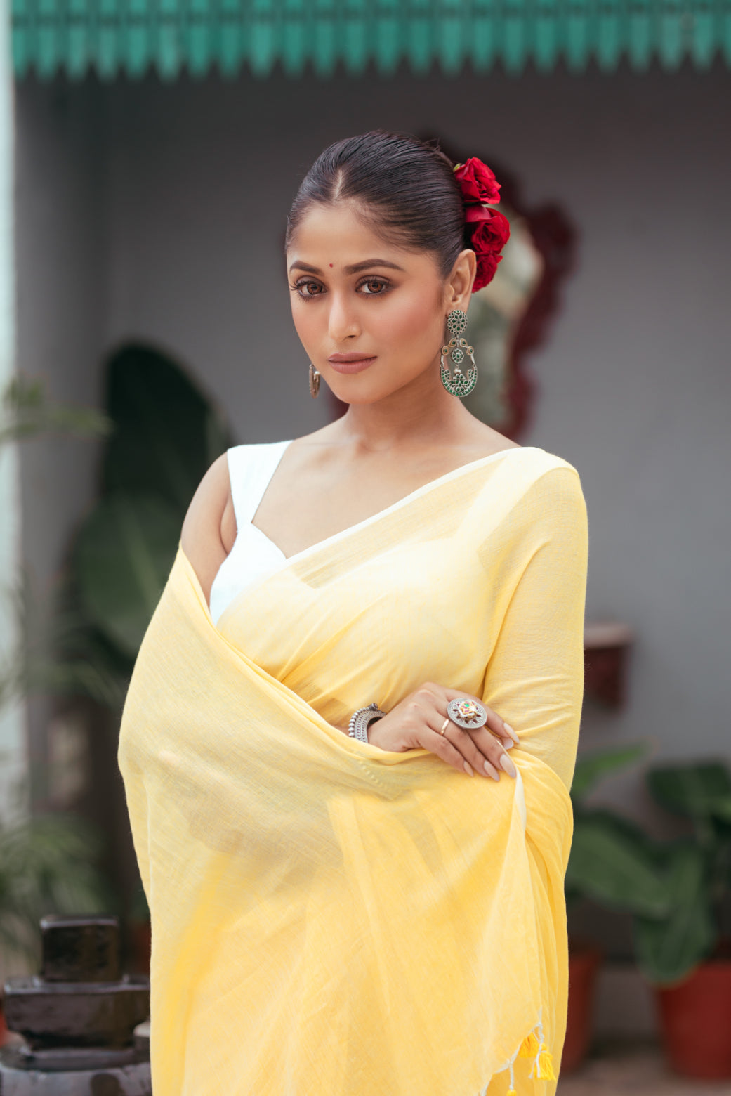 Yellow Mul Cotton Saree