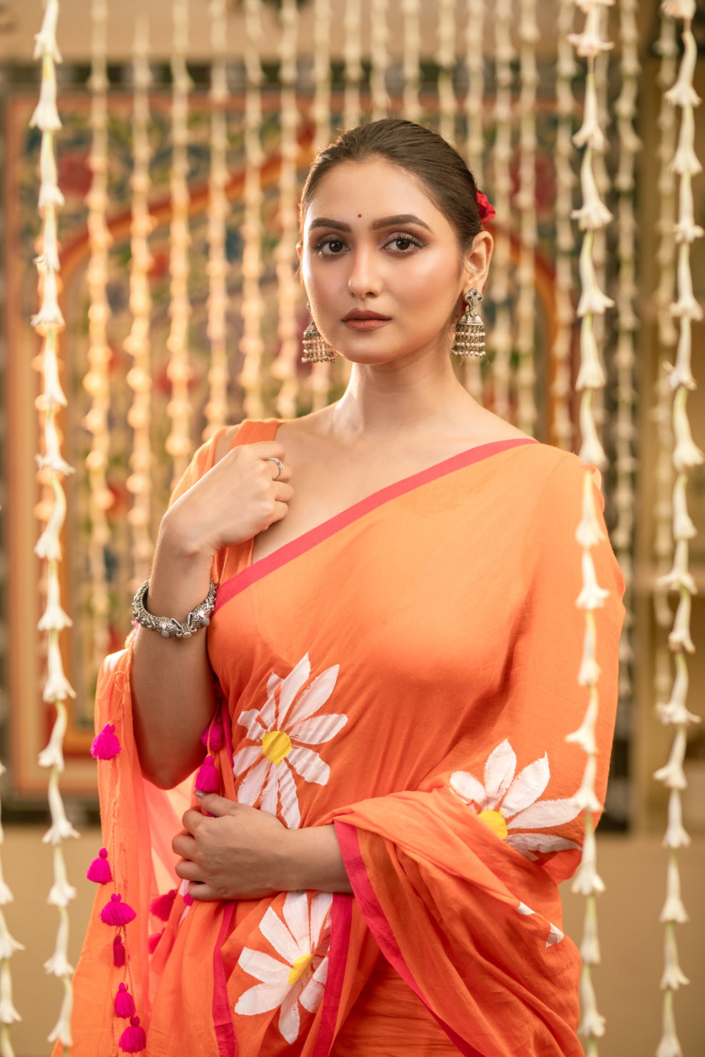Floral Handpainted Mul Cotton Saree