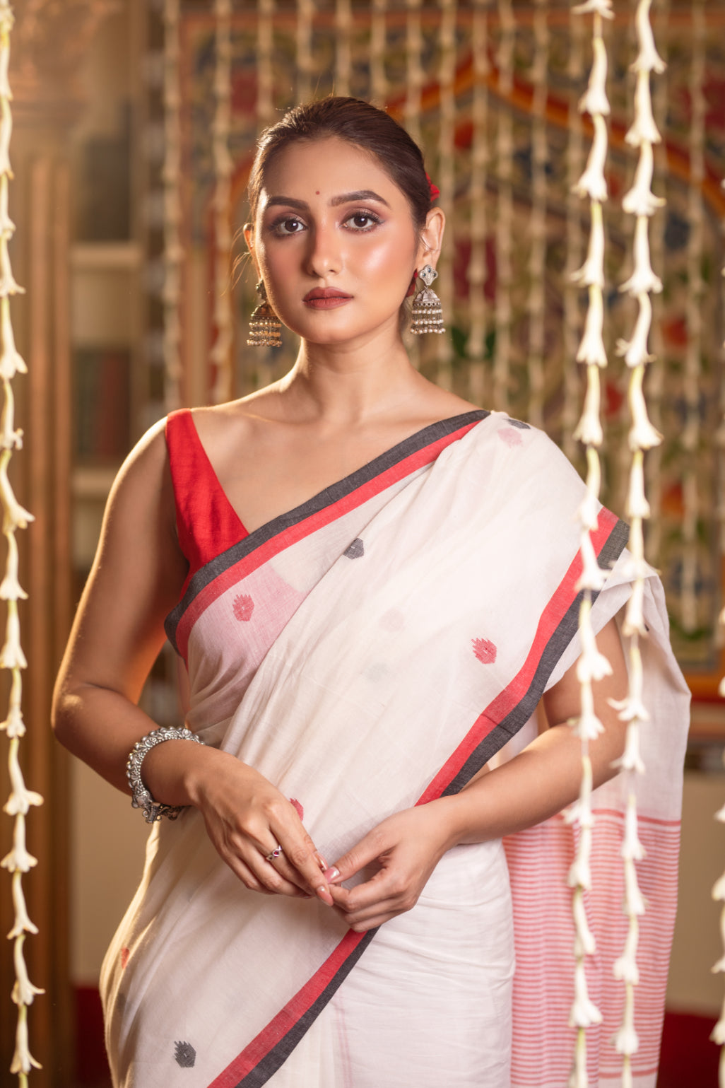 White Pure Cotton Jamdani Saree