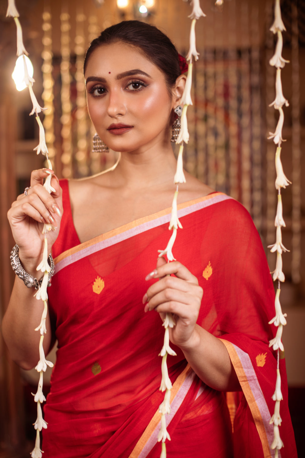 Red Pure Cotton Jamdani Saree