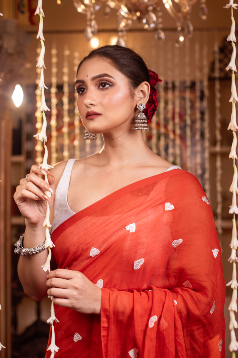 Pure Mul Cotton Heart Emboiderdy Saree