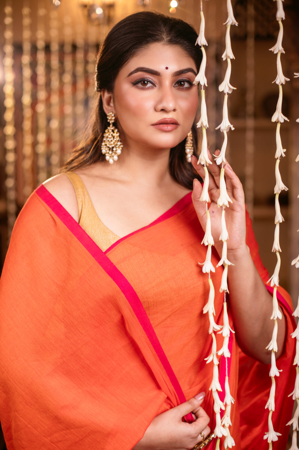 Orange Mul Cotton Saree