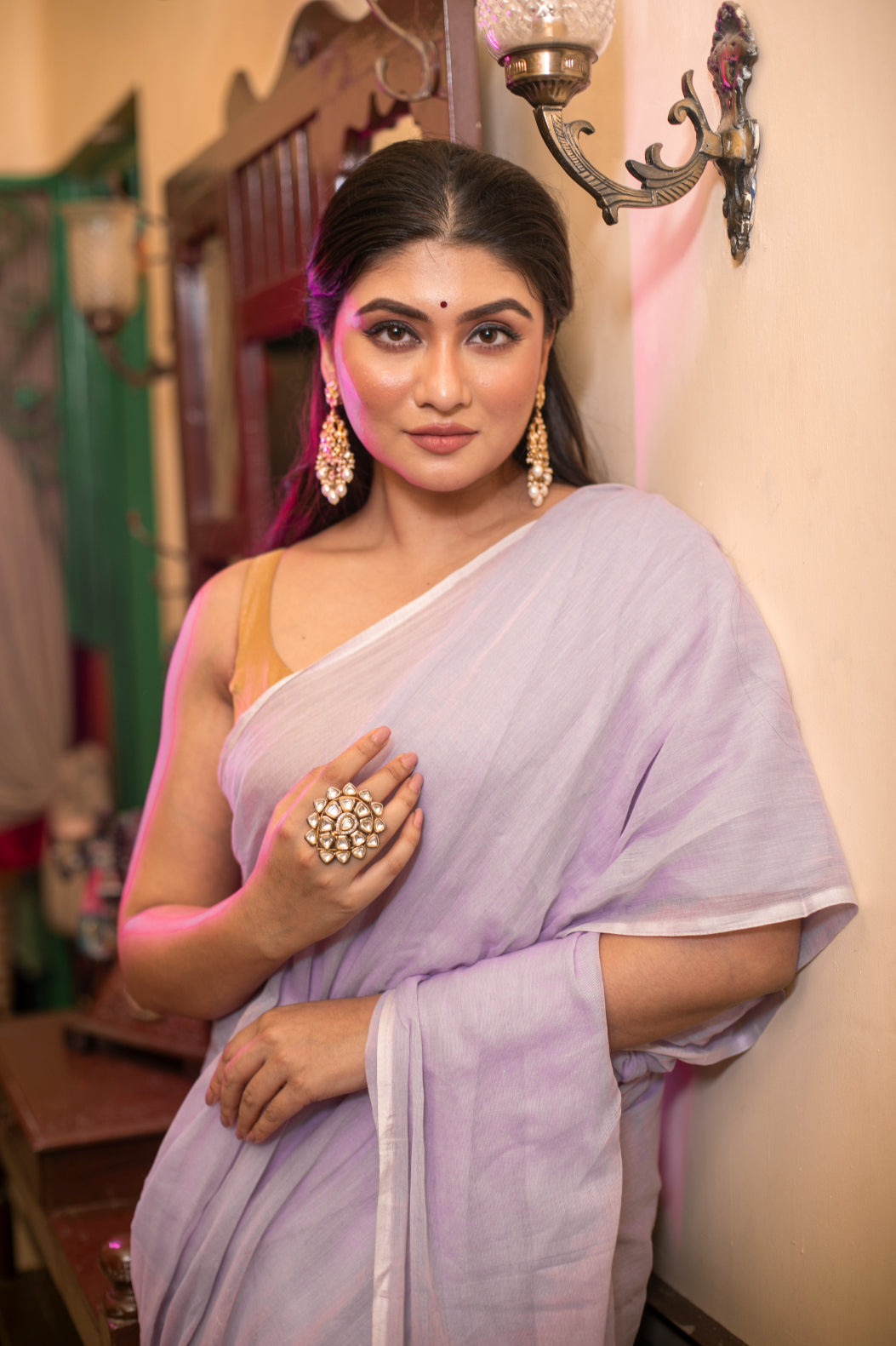 Sutayan Purple Pure Mul Cotton Saree