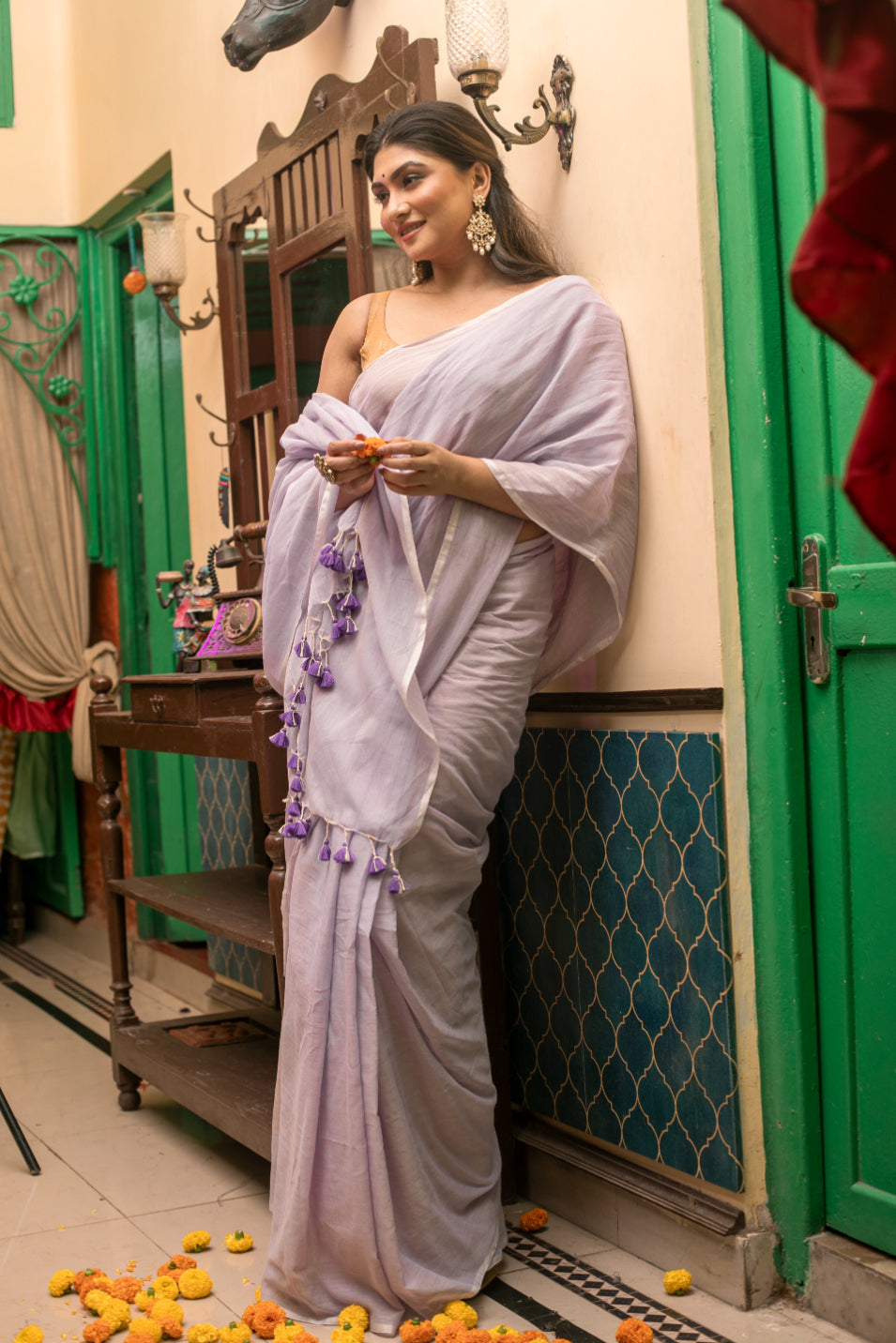 Sutayan Purple Pure Mul Cotton Saree