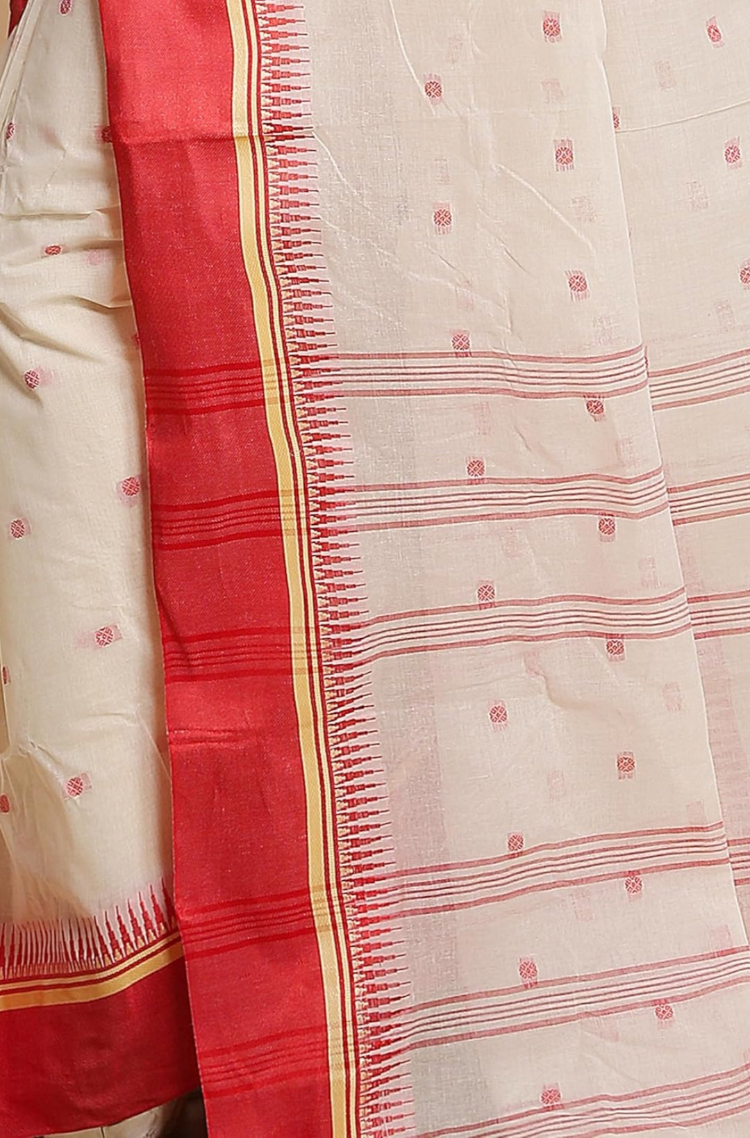 Sutayan Temple Border White Cotton Taant Saree