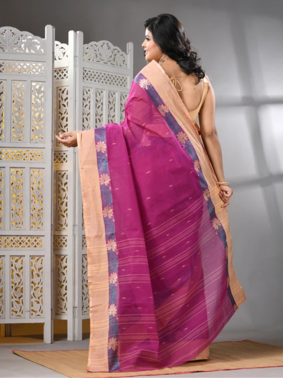 Purple Cotton Taant Jamdani Saree
