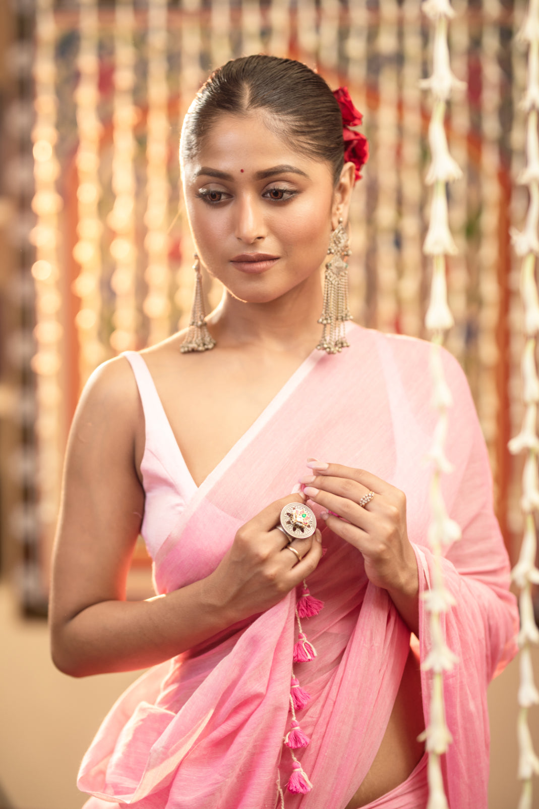 Pink Mul Cotton Saree