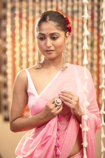 Pink Mul Cotton Saree