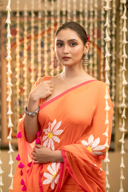 Floral Handpainted Mul Cotton Saree