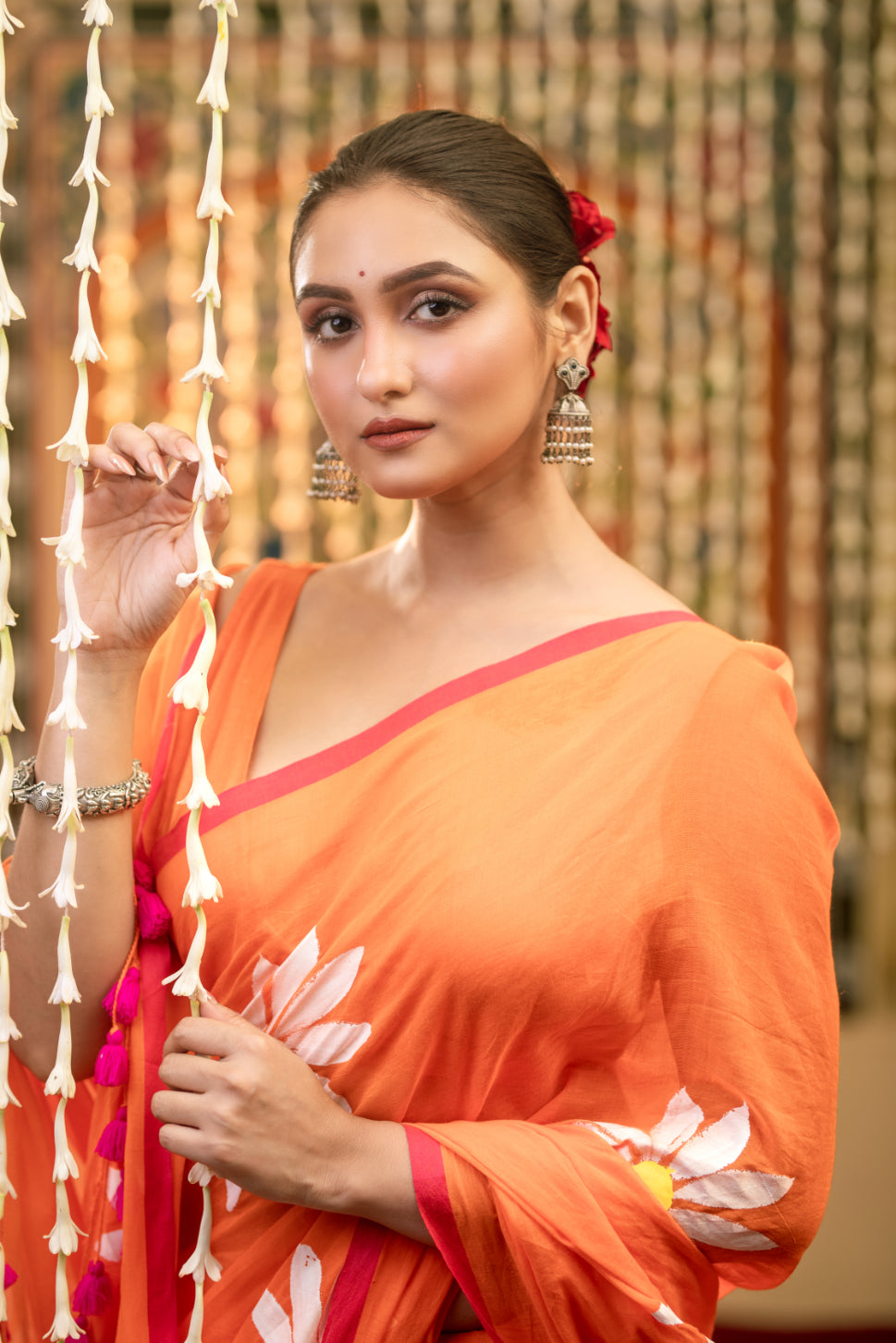 Floral Handpainted Mul Cotton Saree