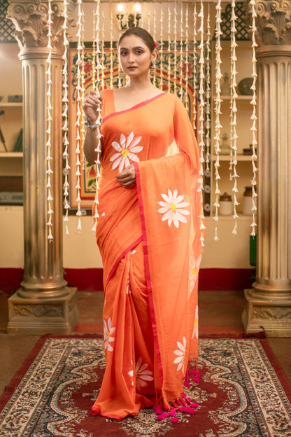 Floral Handpainted Mul Cotton Saree