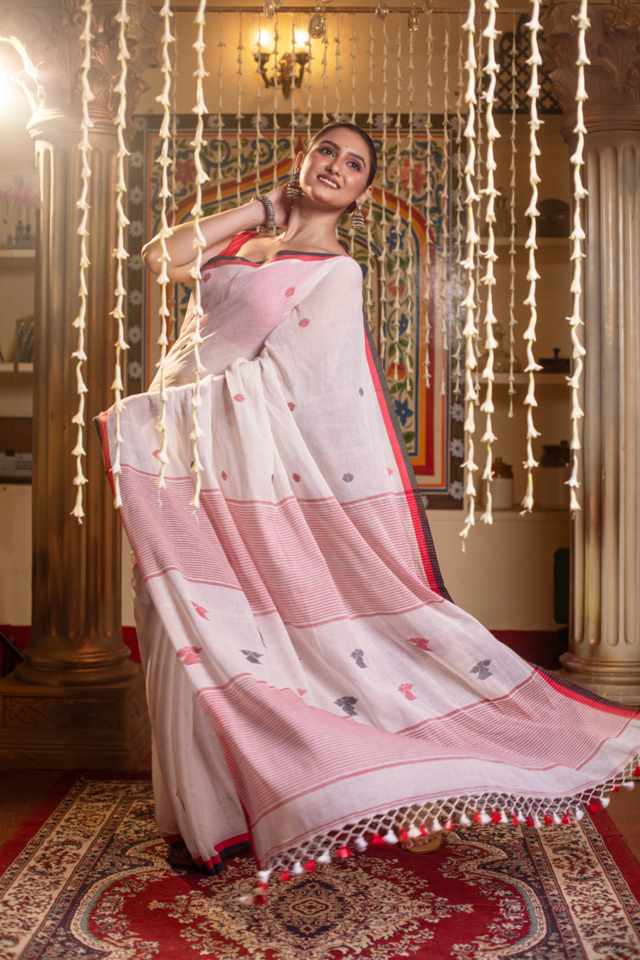 White Pure Cotton Jamdani Saree
