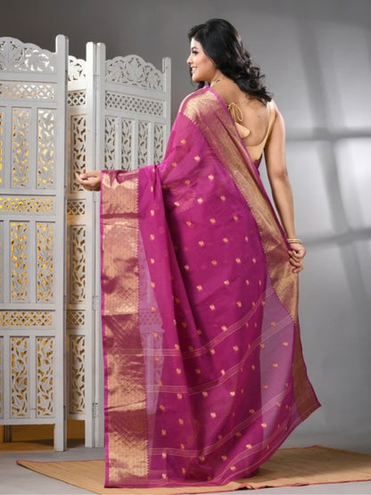 Sutayan Zari Border Purple Cotton Taant Saree