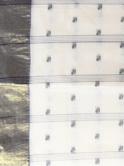 Sutayan Zari Border White Cotton Taant Saree