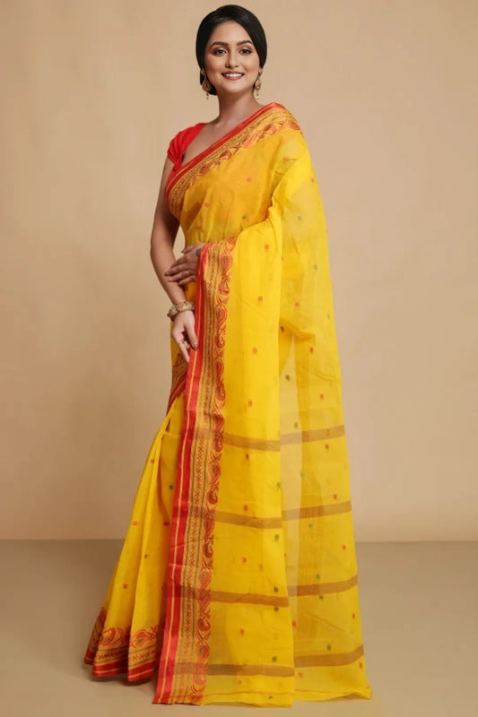 Sutayan Yellow Taant Jamdani Saree