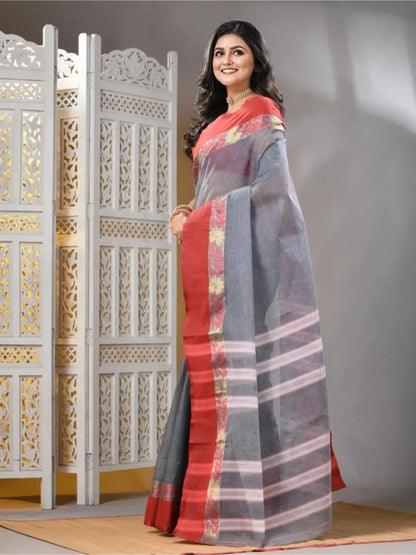 Sutayan Grey Cotton Taant Jamdani Saree
