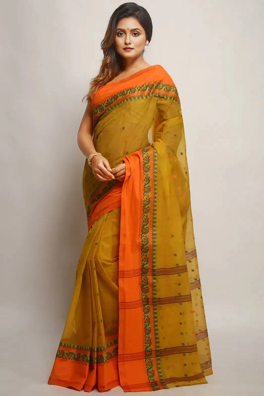 Sutayan Yellow Taant Jamdani Saree