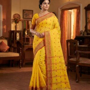 Woven Tant Pure Cotton Saree (Yellow)