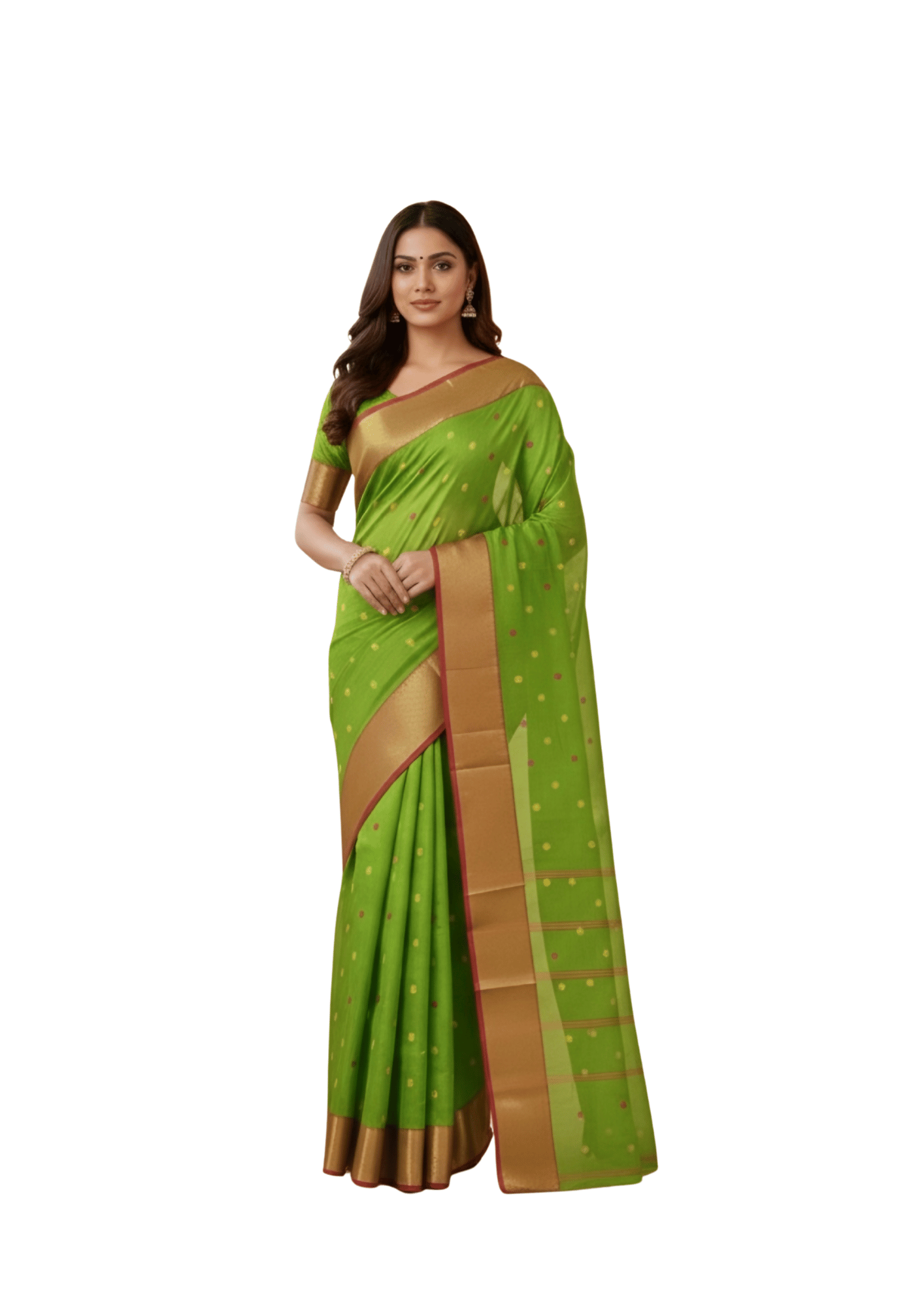 Vibrant Parrot Green Tant Saree with Copper-Gold Border – Pure Handloom Cotton Festive Wear | Sutayan
