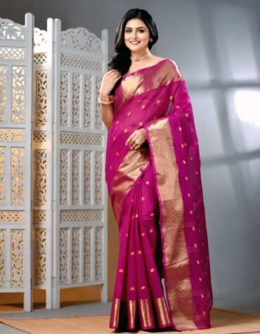 Elegant Magenta & Gold Pure Cotton Tant Saree | Sutayan