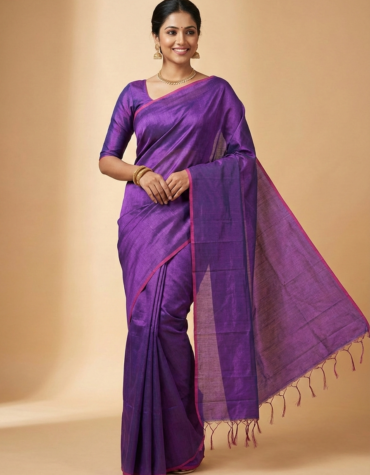 Elegant Purple Handloom Tissue Saree with Contrast Border | Sutayan