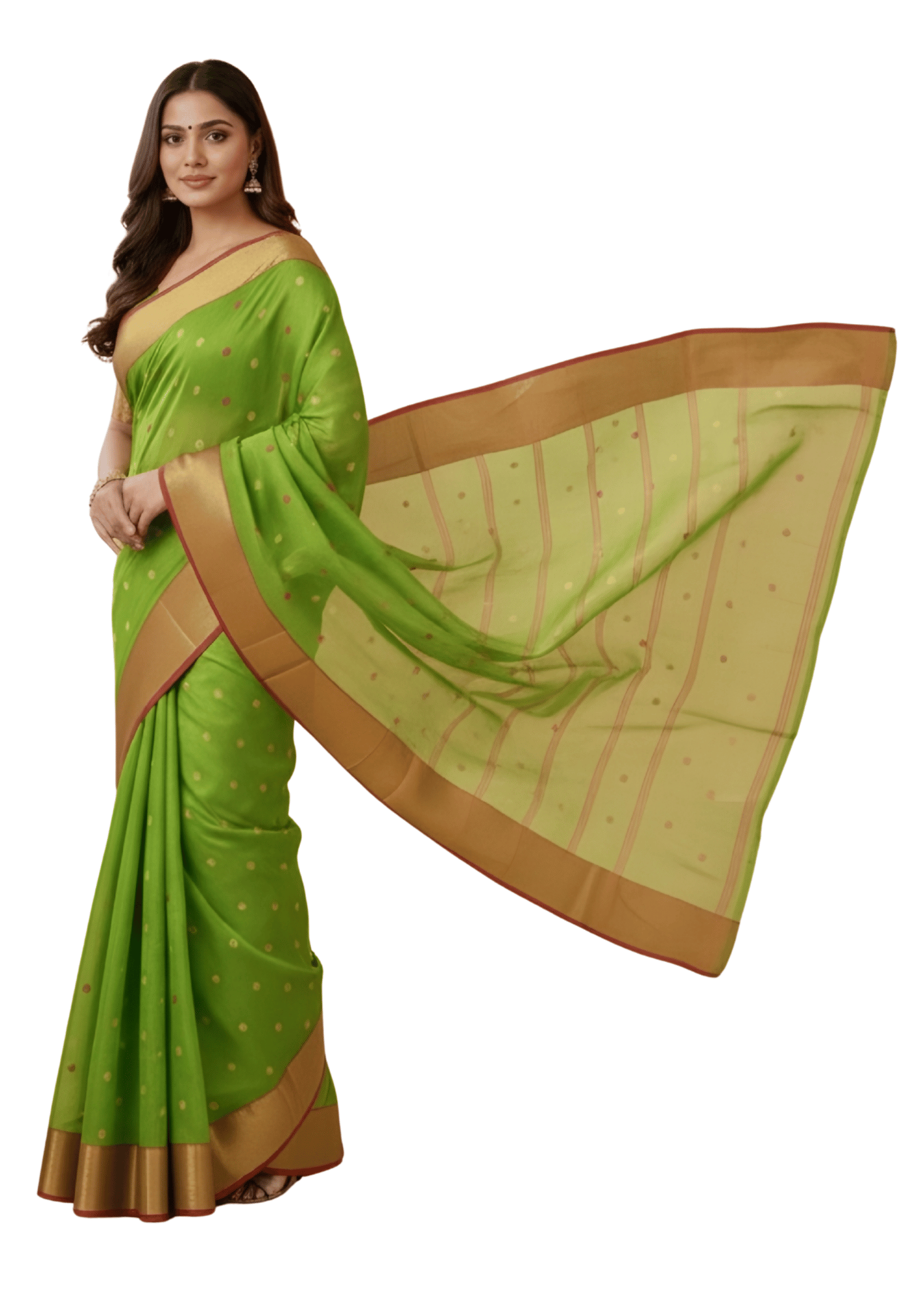 Vibrant Parrot Green Tant Saree with Copper-Gold Border – Pure Handloom Cotton Festive Wear | Sutayan