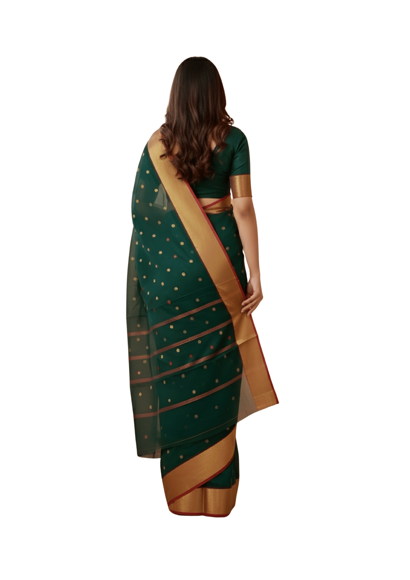 Regal Bottle Green Tant Saree with Rich Copper-Gold Border – Pure Handloom Cotton Festive Wear | Sutayan