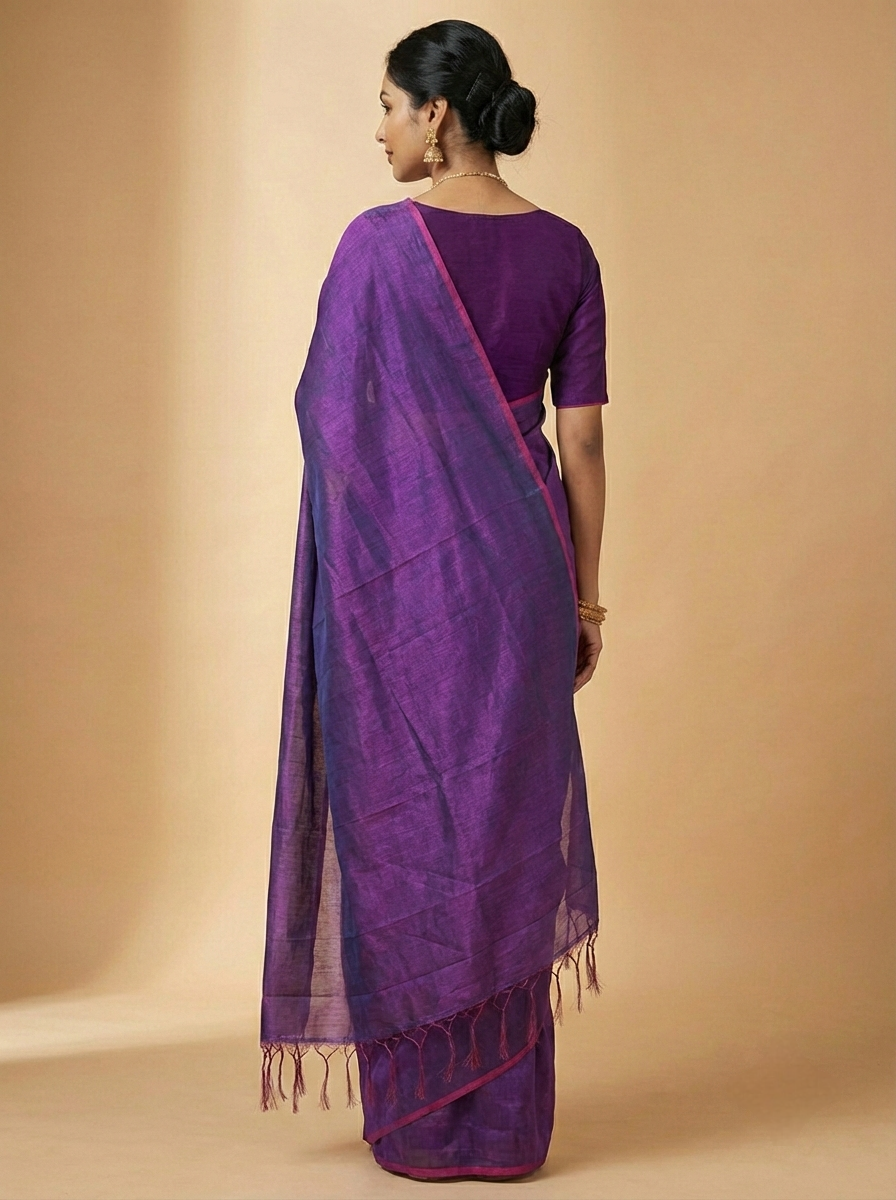 Elegant Purple Handloom Tissue Saree with Contrast Border | Sutayan