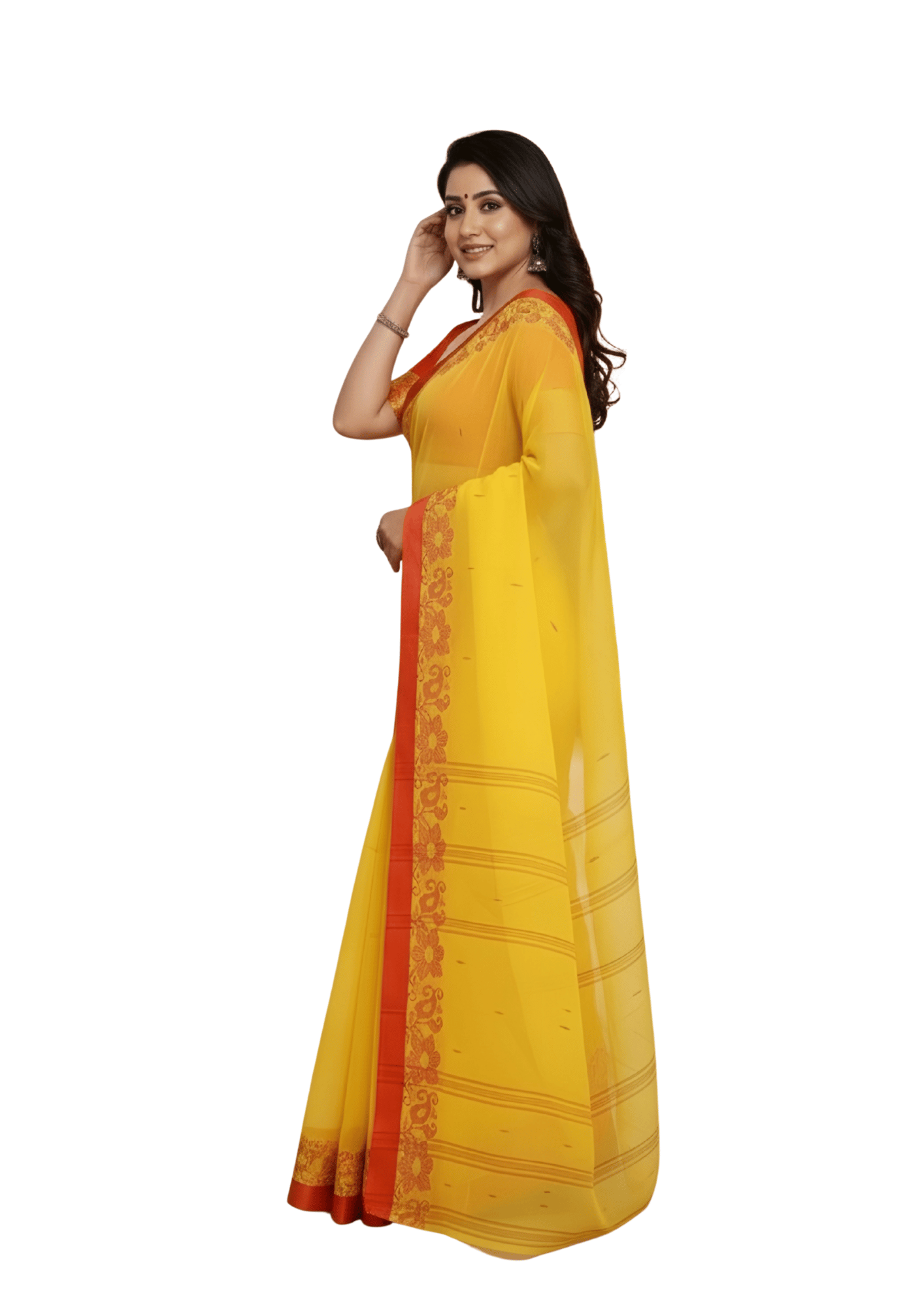 Vibrant Mustard Yellow Tant Saree with Traditional Red Woven Border – Pure Handloom Cotton | Sutayan