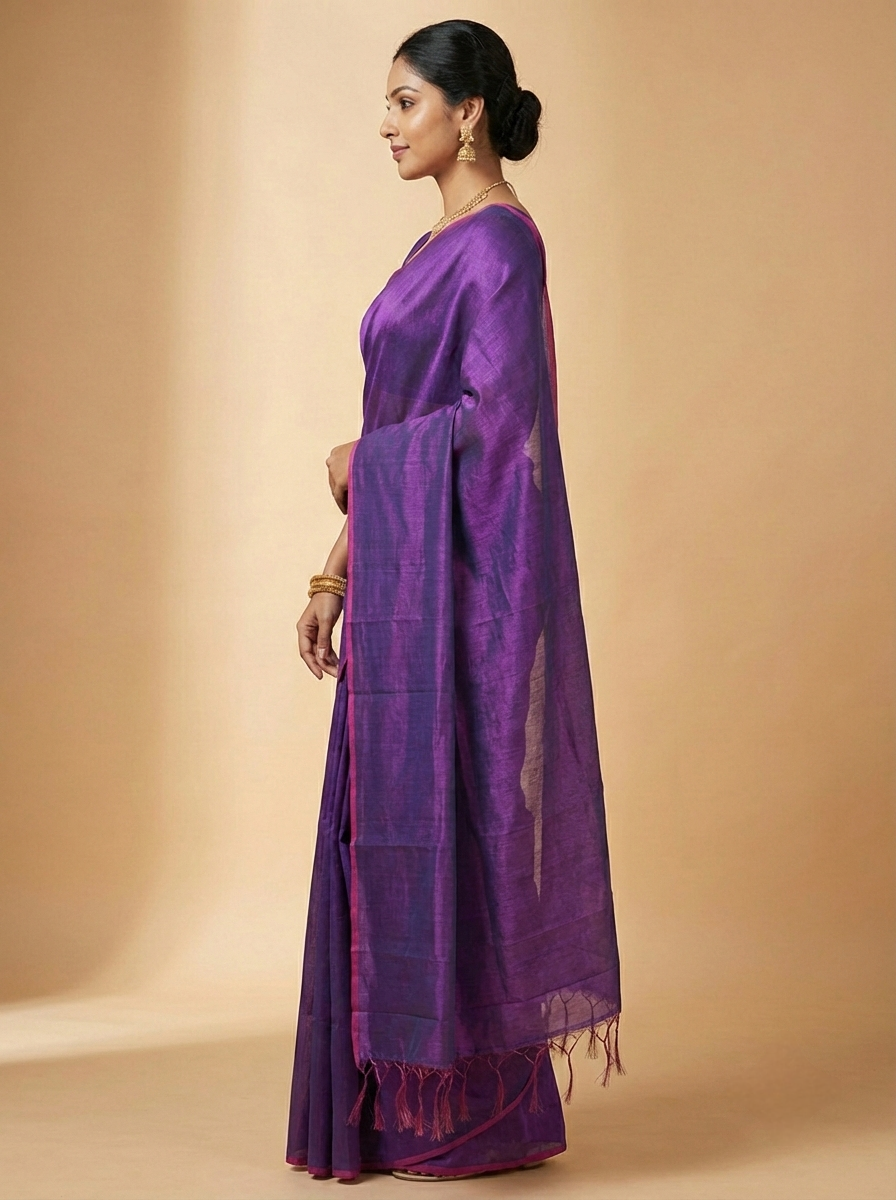 Elegant Purple Handloom Tissue Saree with Contrast Border | Sutayan