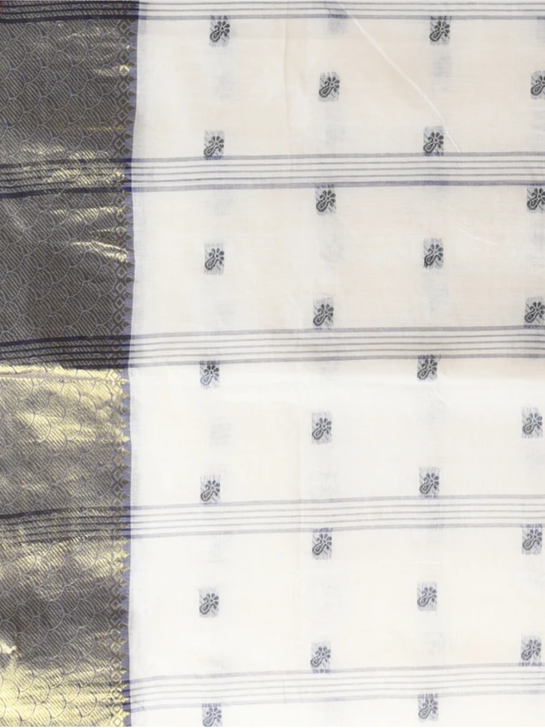 Elegant White & Gold Pure Cotton Tant Saree | Sutayan