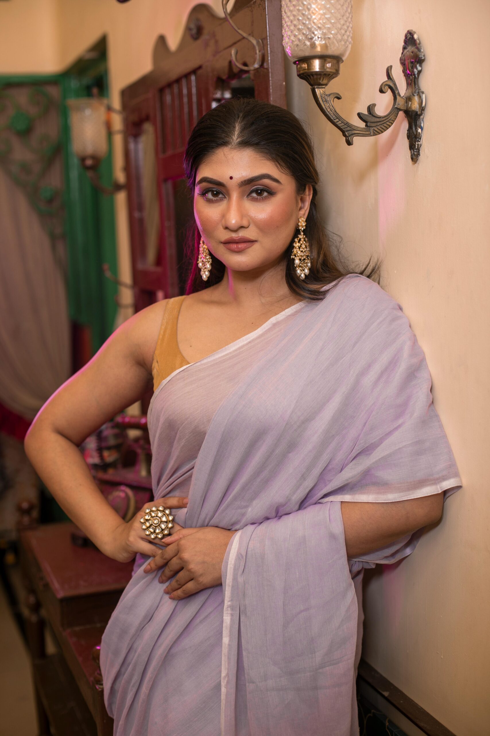 Serene Pastel Lavender Pure Mul Cotton Saree with Crisp White Piping – Breezy Summer Wear | Sutayan