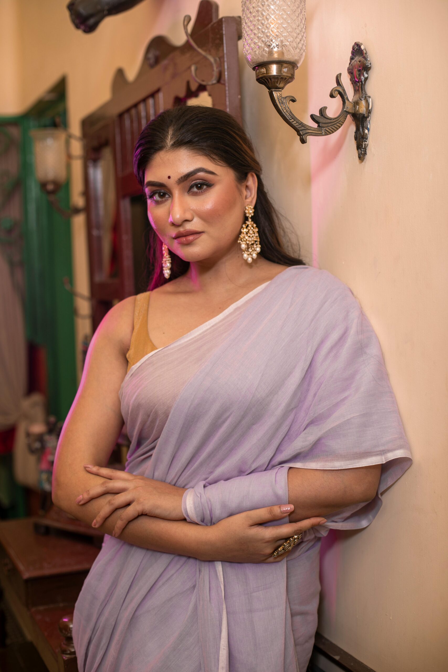 Serene Pastel Lavender Pure Mul Cotton Saree with Crisp White Piping – Breezy Summer Wear | Sutayan