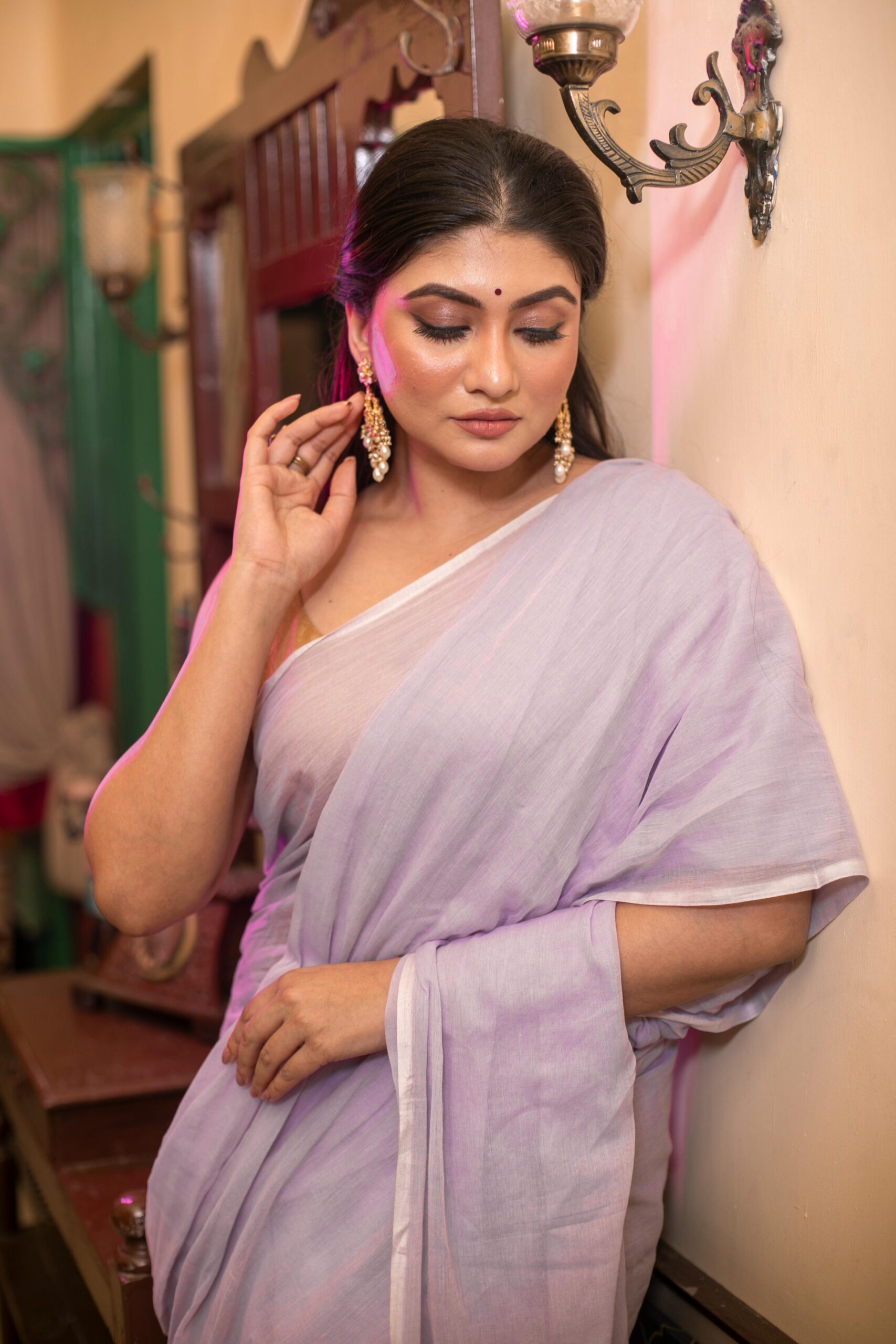 Serene Pastel Lavender Pure Mul Cotton Saree with Crisp White Piping – Breezy Summer Wear | Sutayan