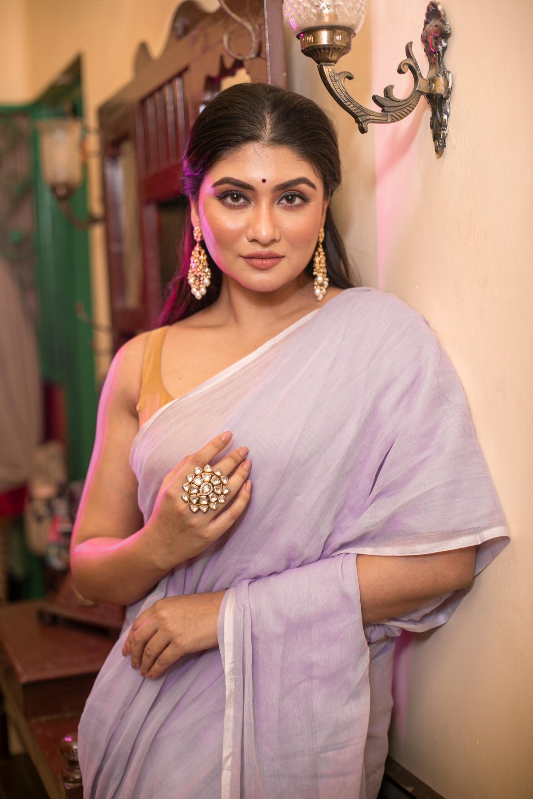 Serene Pastel Lavender Pure Mul Cotton Saree with Crisp White Piping – Breezy Summer Wear | Sutayan