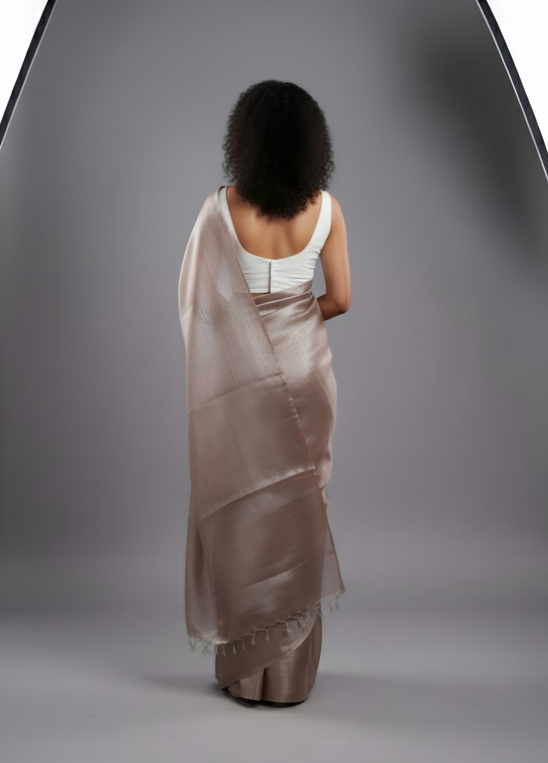 Metallic Rose Gold Tissue Silk Saree with Blouse Piece – Elegant Festive Wear | Sutayan