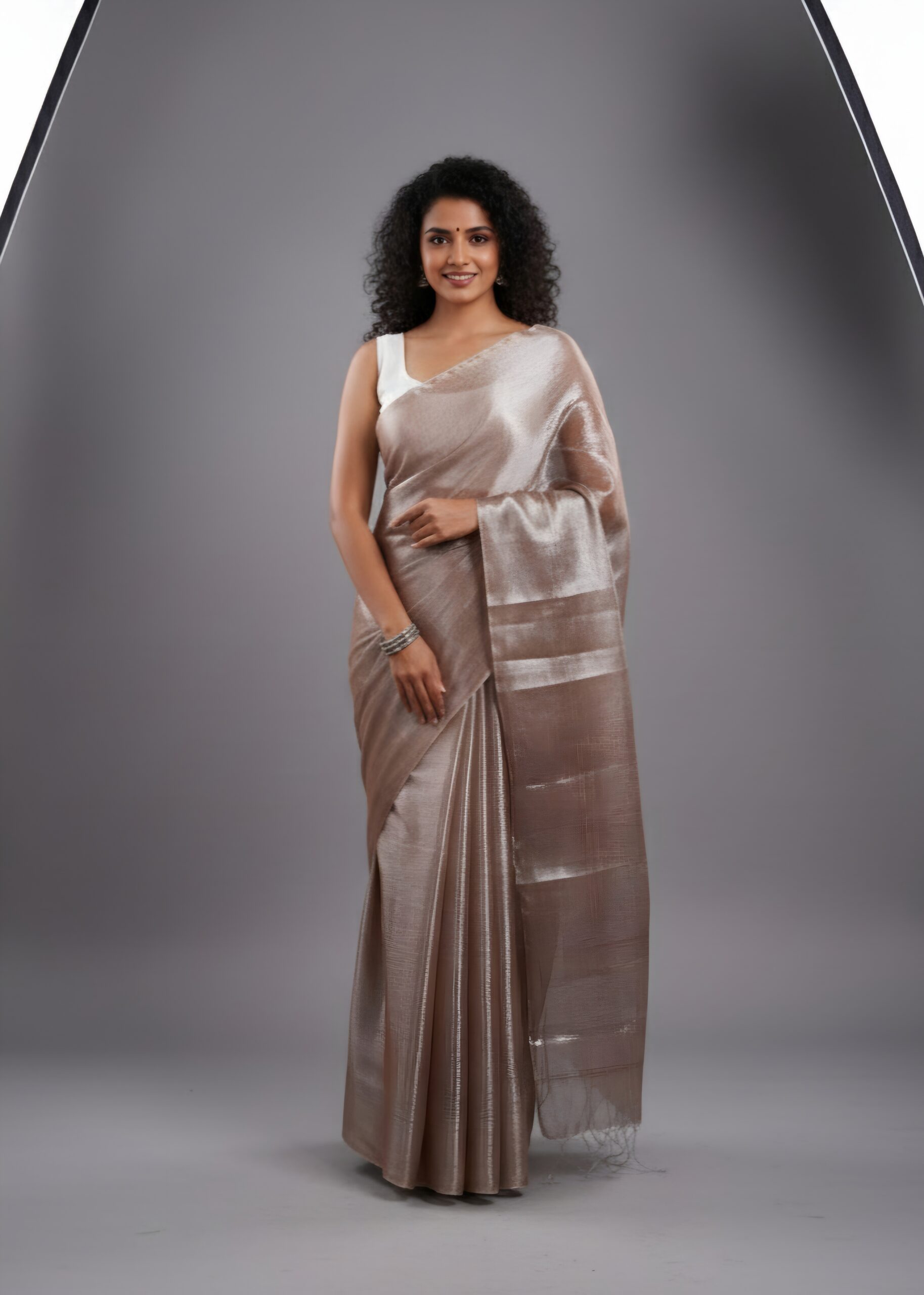 Metallic Rose Gold Tissue Silk Saree with Blouse Piece – Elegant Festive Wear | Sutayan
