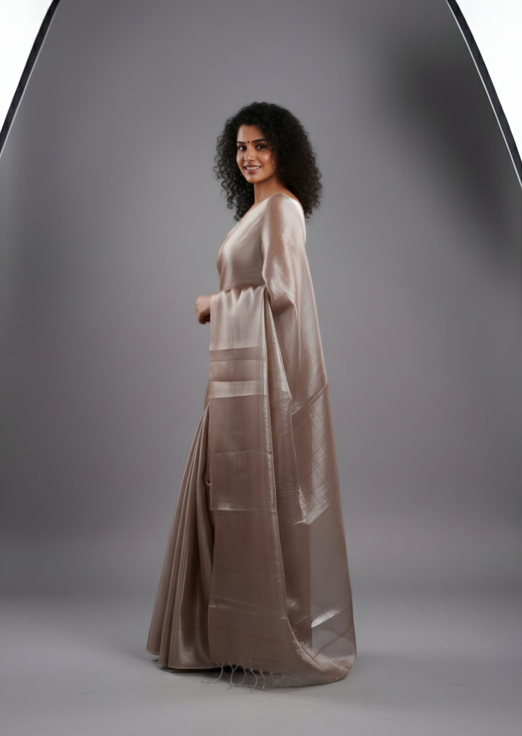Metallic Rose Gold Tissue Silk Saree with Blouse Piece – Elegant Festive Wear | Sutayan