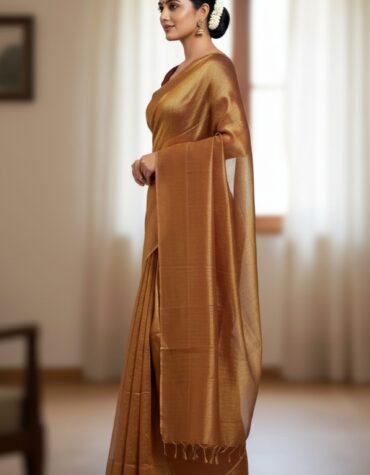 Royal Antique Gold Tissue Silk Saree with Blouse Piece – Elegant Festive & Wedding Wear | Sutayan