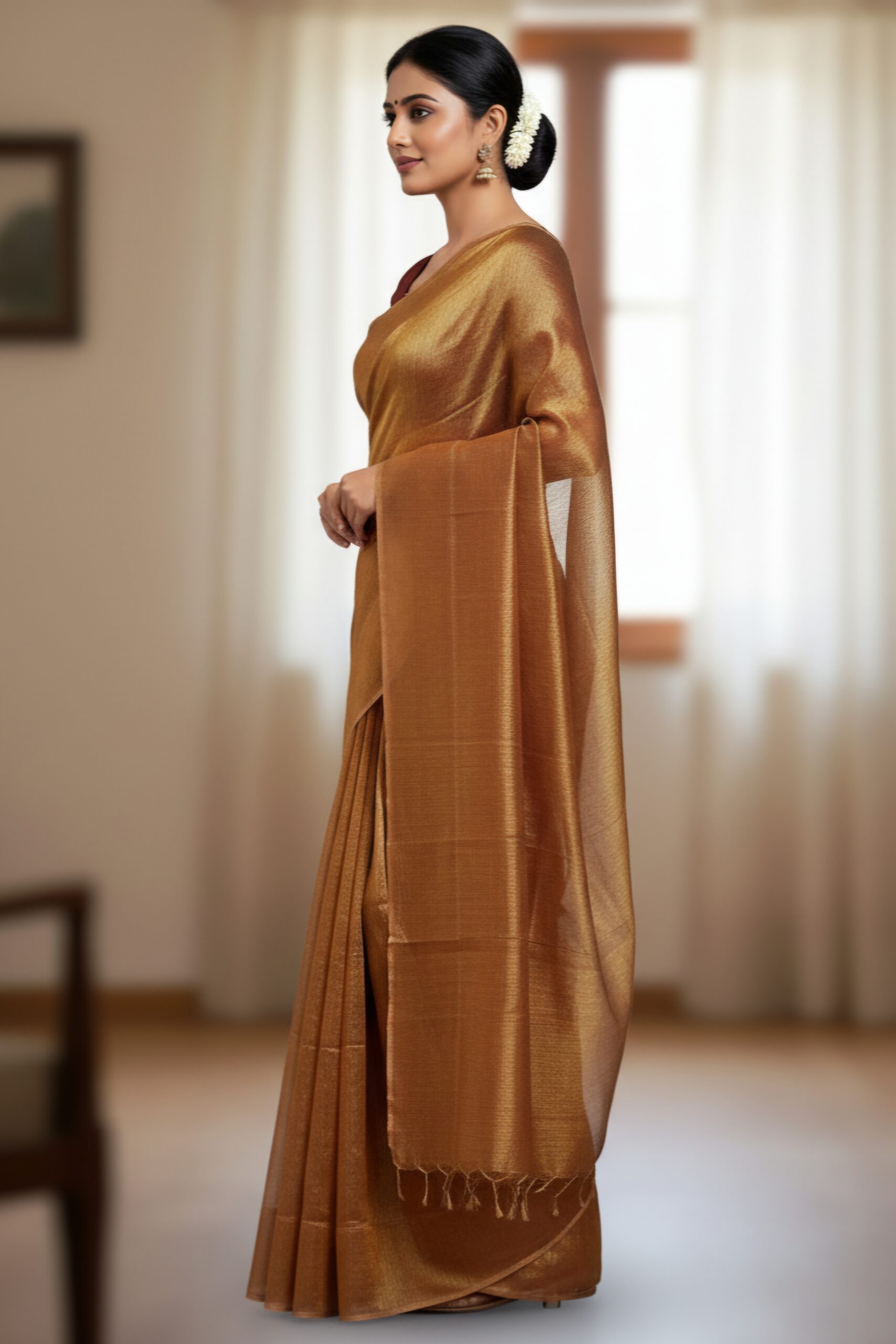 Royal Antique Gold Tissue Silk Saree with Blouse Piece – Elegant Festive & Wedding Wear | Sutayan