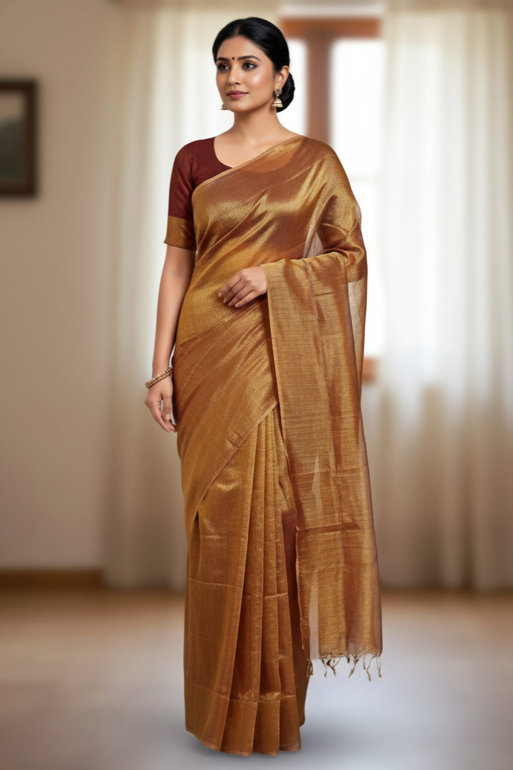 Royal Antique Gold Tissue Silk Saree with Blouse Piece – Elegant Festive & Wedding Wear | Sutayan