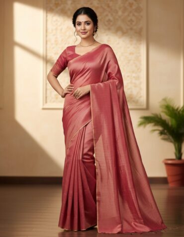 Elegant Rose Gold Handloom Tissue Saree with Blouse Piece | Sutayan