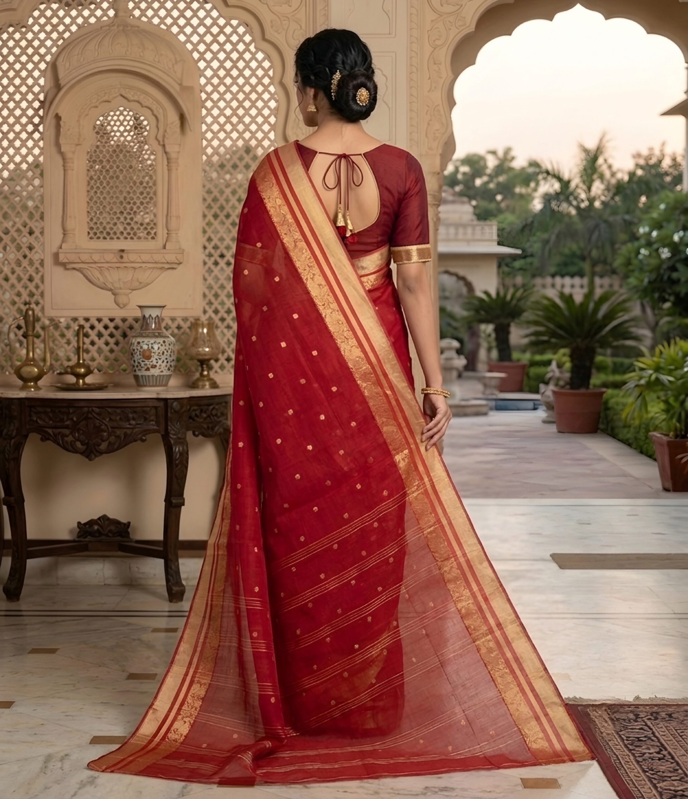 Rich Red Bengal Handloom Tant Cotton Saree with Gold Zari Paisley Border(Without Blouse Piece) | Sutayan (Without Blouse Piece)