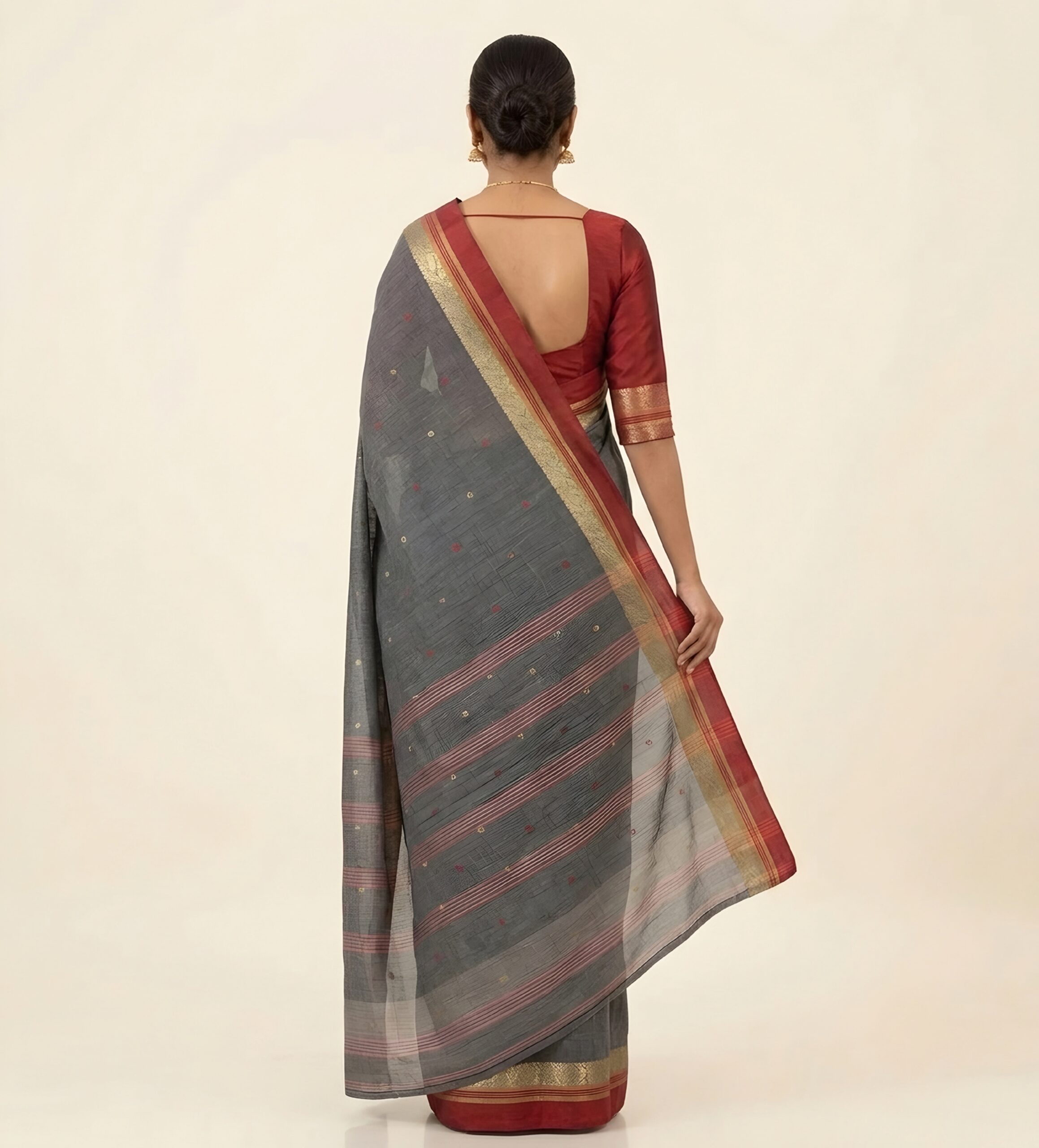Authentic Phulia Handloom Grey Cotton Tant Saree with Maroon Zari Border  (Without Blouse Piece)| Sutayan