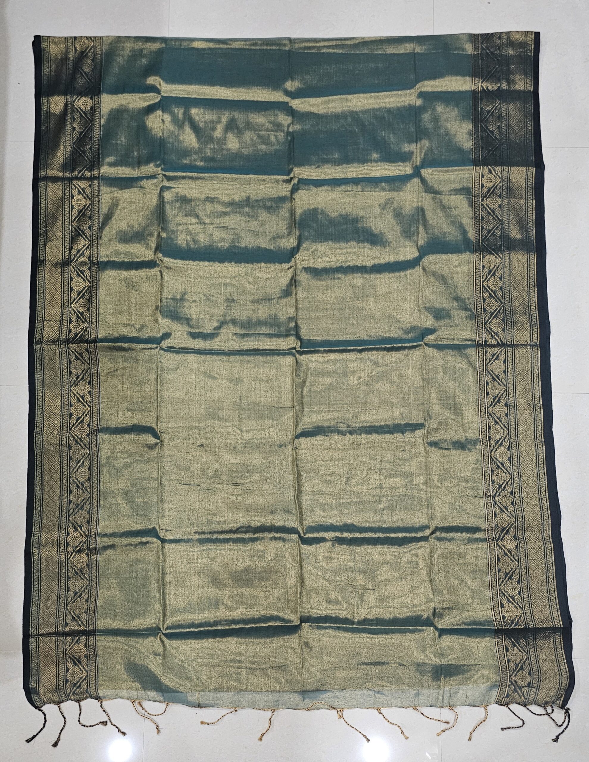 Elegant Tissue Saree with Blouse Piece - Festive Green & Gold