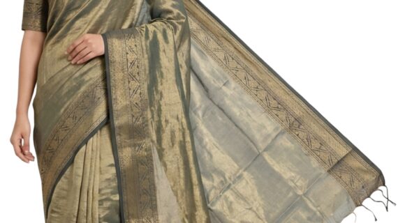 olive green tissue saree
