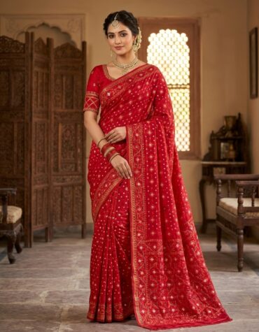red kardana jamdani saree