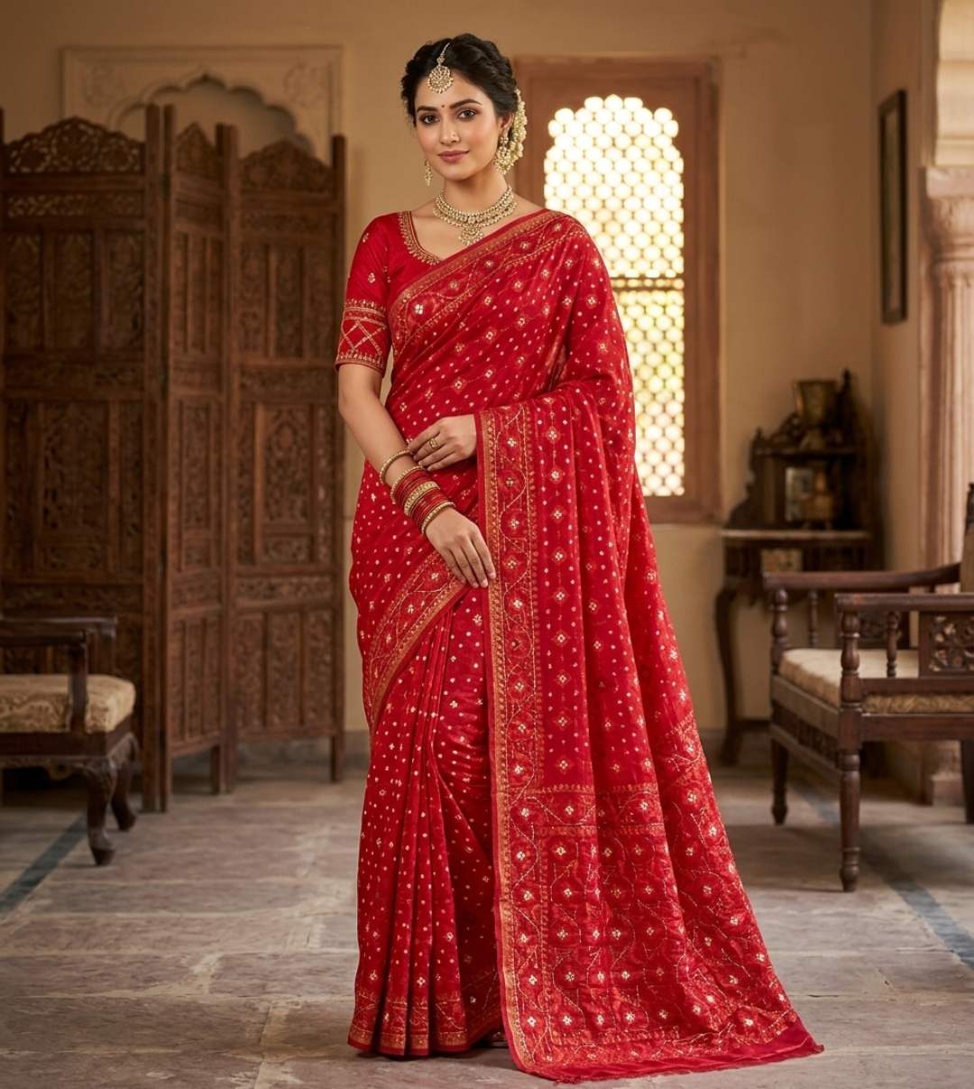 red kardana jamdani saree